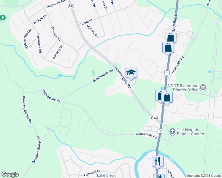map of restaurants, bars, coffee shops, grocery stores, and more near 3110 Pineland Avenue in Colonial Heights