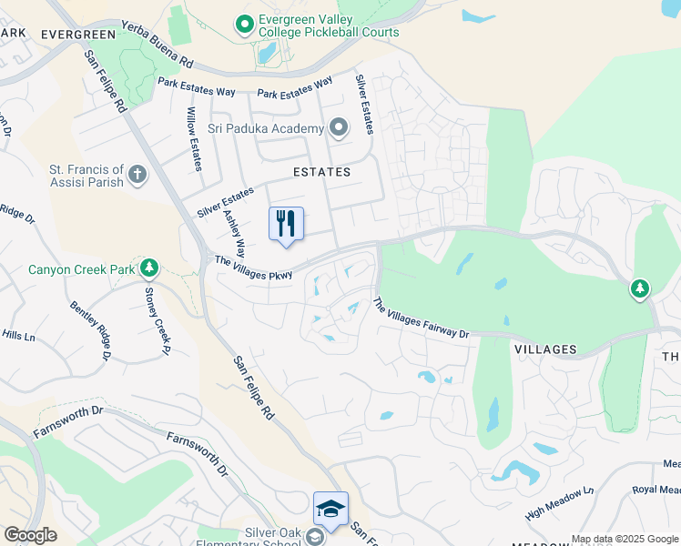 map of restaurants, bars, coffee shops, grocery stores, and more near 3123 Lake Trasimeno Drive in San Jose