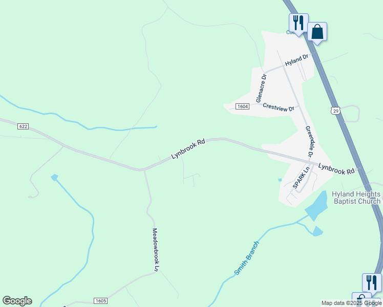 map of restaurants, bars, coffee shops, grocery stores, and more near 834 Lynbrook Road in Rustburg