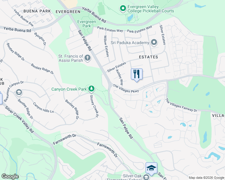 map of restaurants, bars, coffee shops, grocery stores, and more near 2051 Folle Blanche Drive in San Jose
