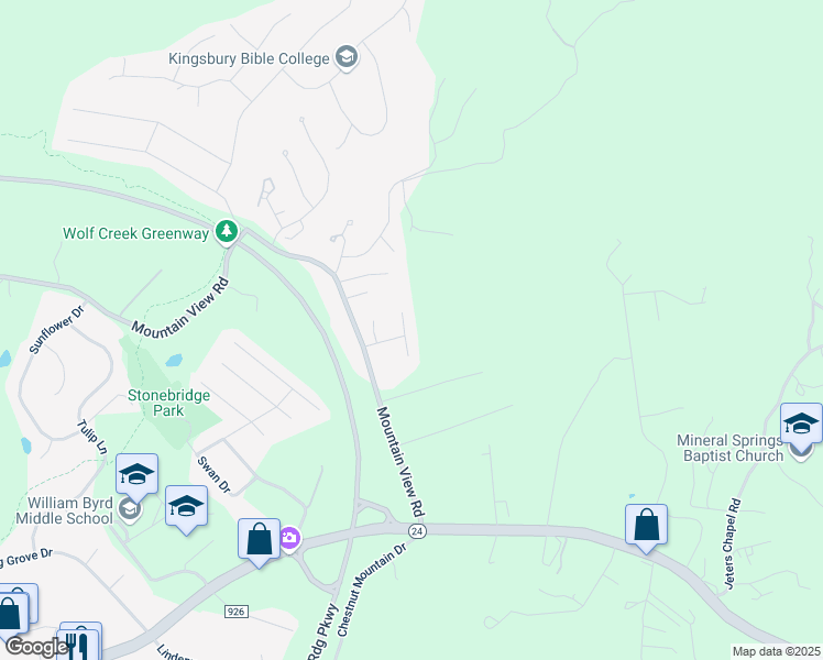 map of restaurants, bars, coffee shops, grocery stores, and more near 2705 Paddington Station Lane in Vinton