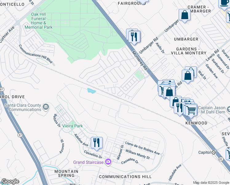 map of restaurants, bars, coffee shops, grocery stores, and more near 2749 Ferrara Circle in San Jose