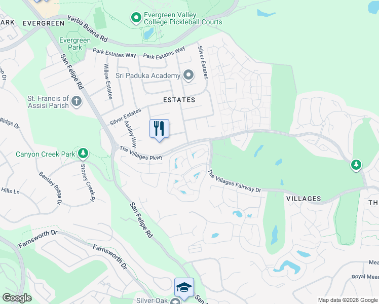 map of restaurants, bars, coffee shops, grocery stores, and more near 3120 Lake Trasimeno Drive in San Jose
