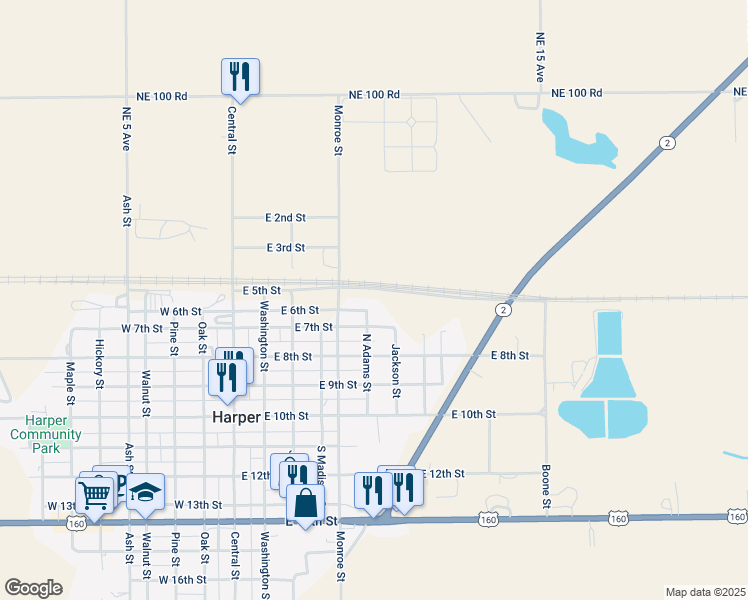 map of restaurants, bars, coffee shops, grocery stores, and more near 500-506 North Adams Street in Harper