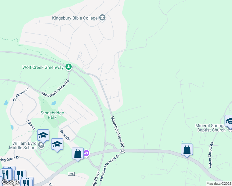 map of restaurants, bars, coffee shops, grocery stores, and more near 2714 Paddington Station Lane in Vinton