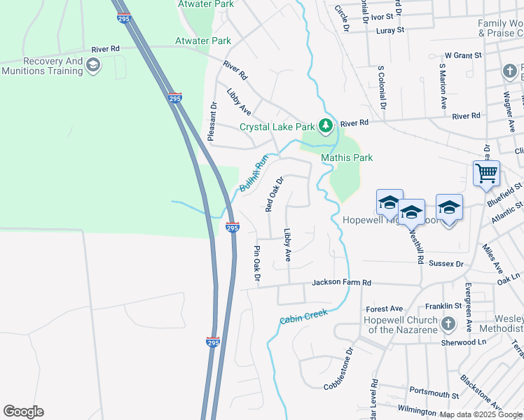 map of restaurants, bars, coffee shops, grocery stores, and more near 378 Red Oak Court in Hopewell