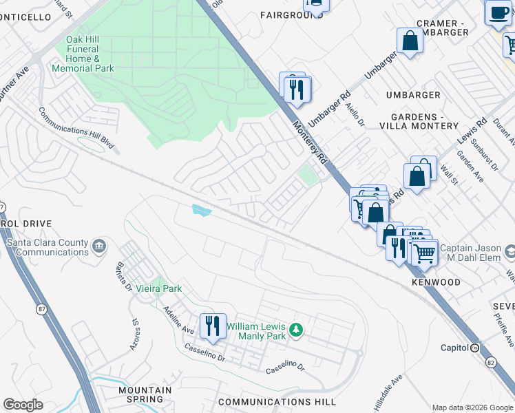 map of restaurants, bars, coffee shops, grocery stores, and more near 253 Esfahan Court in San Jose