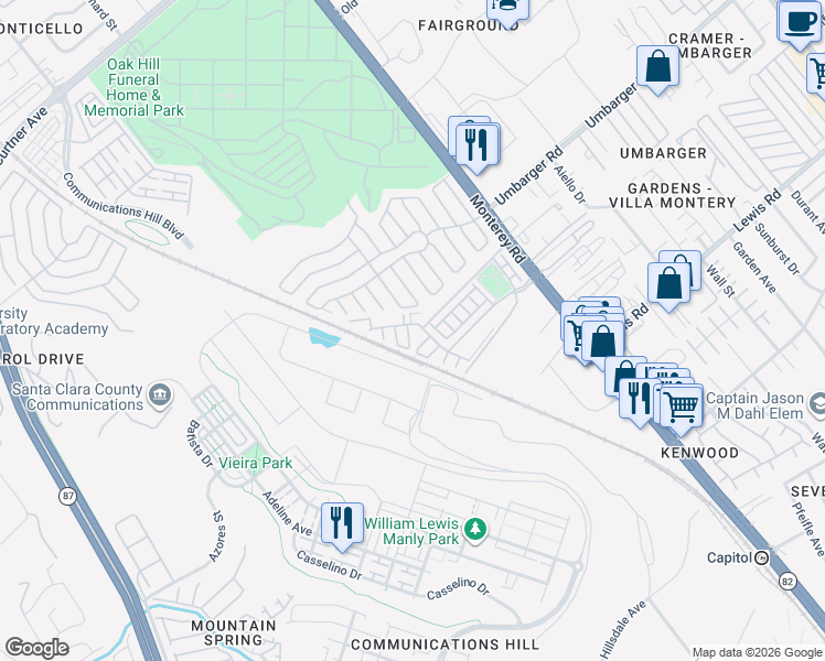 map of restaurants, bars, coffee shops, grocery stores, and more near 253 Esfahan Court in San Jose