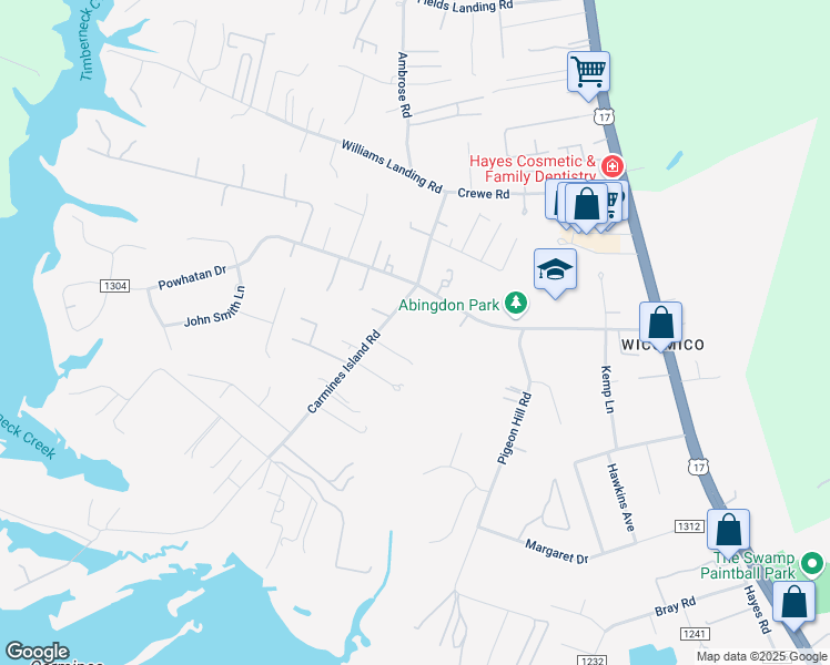 map of restaurants, bars, coffee shops, grocery stores, and more near 2871 Carmines Island Road in Gloucester Point