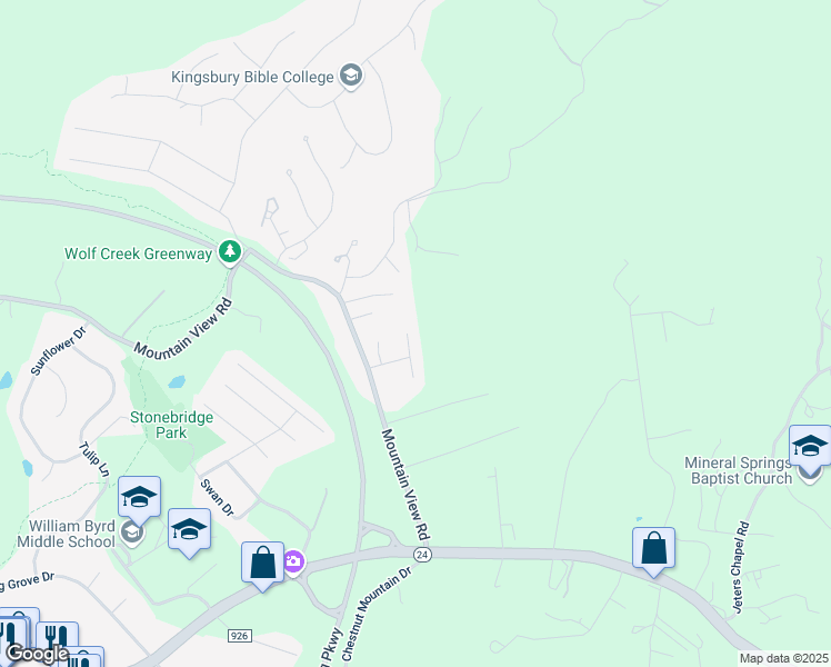 map of restaurants, bars, coffee shops, grocery stores, and more near 2721 Paddington Station Lane in Vinton