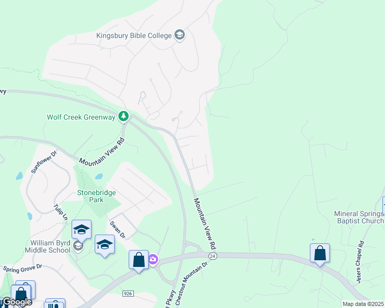 map of restaurants, bars, coffee shops, grocery stores, and more near 2627 Stewart View Terrace in Vinton
