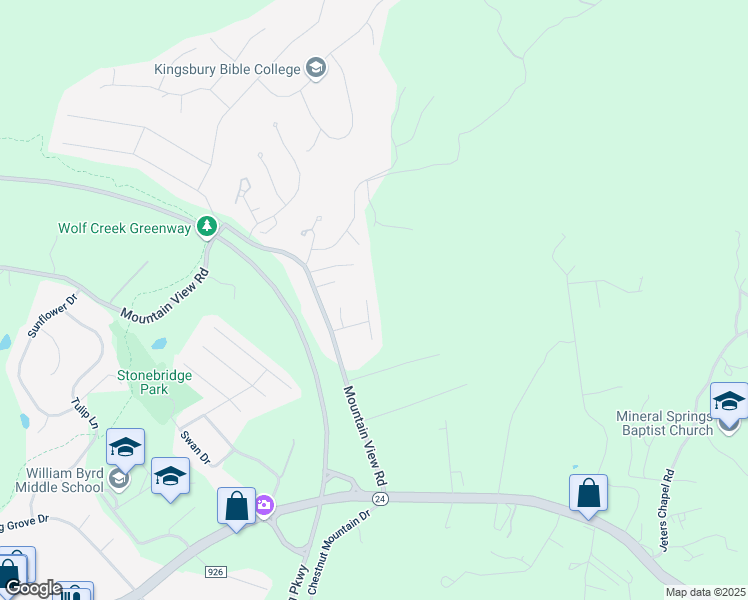 map of restaurants, bars, coffee shops, grocery stores, and more near 2721 Paddington Station Lane in Vinton