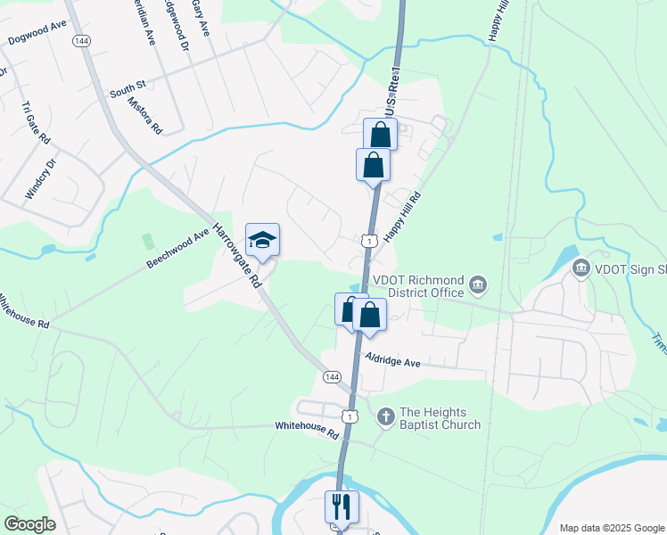 map of restaurants, bars, coffee shops, grocery stores, and more near 2605 Amherst Ridge Loop in Colonial Heights