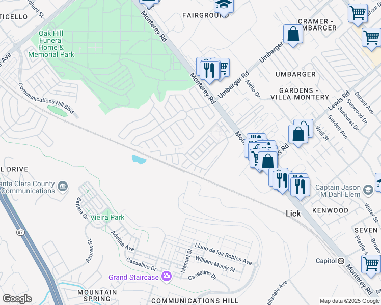 map of restaurants, bars, coffee shops, grocery stores, and more near 198 Esfahan Drive in San Jose