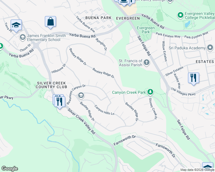 map of restaurants, bars, coffee shops, grocery stores, and more near 2202 Foxtail Ct in San Jose