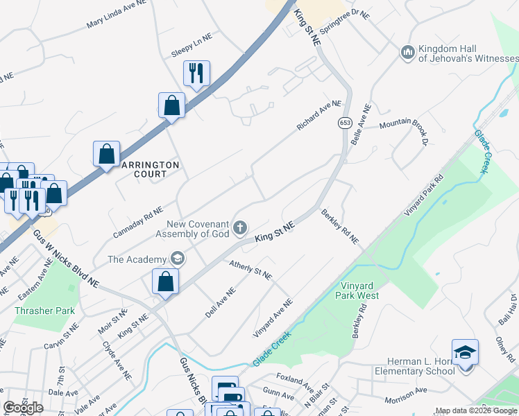 map of restaurants, bars, coffee shops, grocery stores, and more near 3023 Belle Avenue Northeast in Roanoke