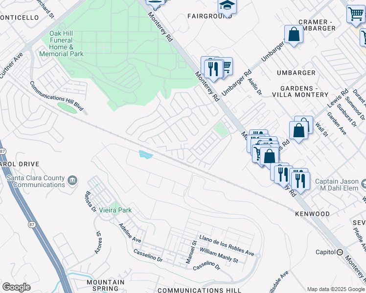 map of restaurants, bars, coffee shops, grocery stores, and more near 241 Esfahan Court in San Jose