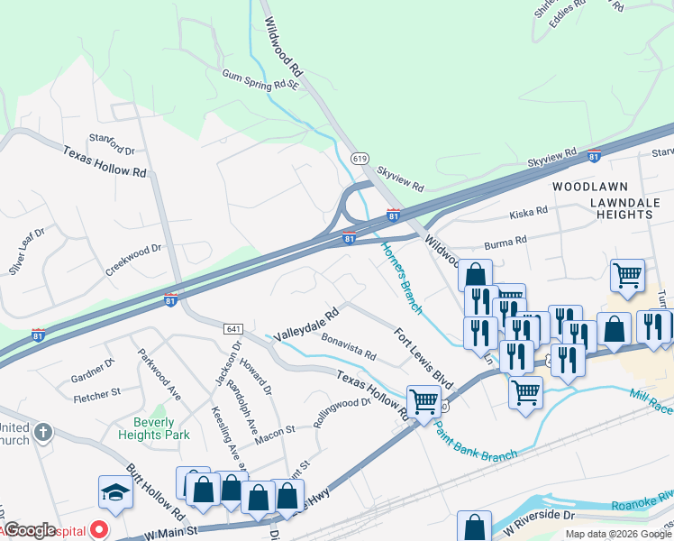 map of restaurants, bars, coffee shops, grocery stores, and more near 2212 Mitchell Rd in Salem