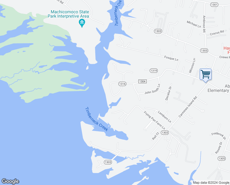 map of restaurants, bars, coffee shops, grocery stores, and more near 6462 Powhatan Drive in Gloucester Point