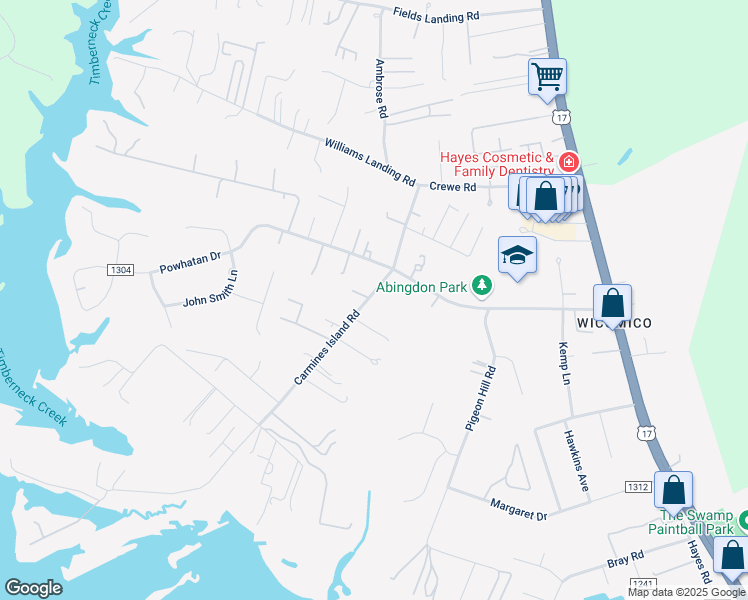map of restaurants, bars, coffee shops, grocery stores, and more near 2871 Carmines Island Road in Gloucester Point