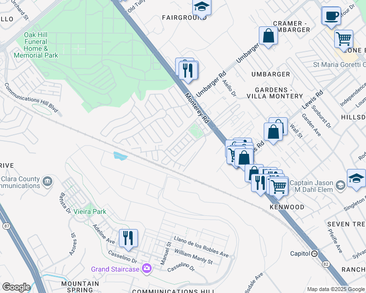 map of restaurants, bars, coffee shops, grocery stores, and more near 156 Esfahan Drive in San Jose