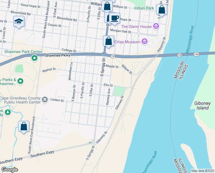 map of restaurants, bars, coffee shops, grocery stores, and more near 901 Ranney Avenue in Cape Girardeau