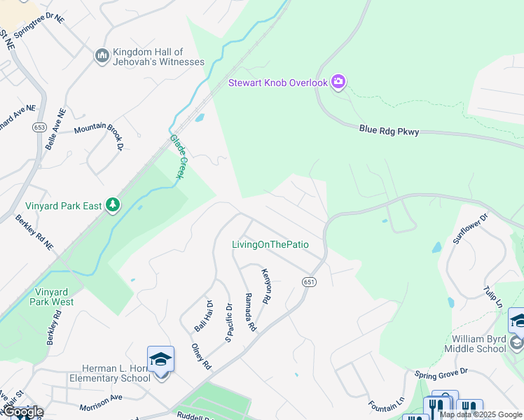 map of restaurants, bars, coffee shops, grocery stores, and more near 592 Stacie Drive in Vinton