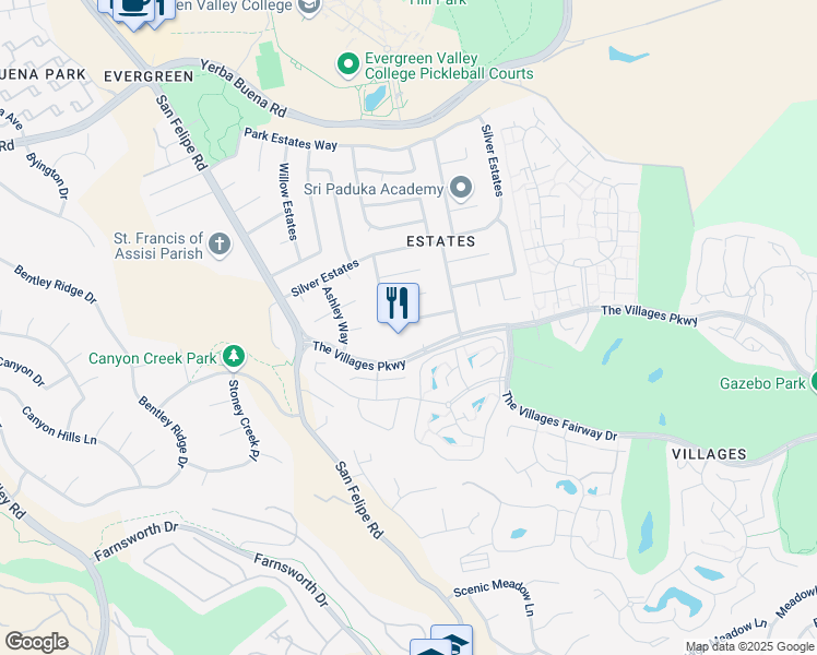 map of restaurants, bars, coffee shops, grocery stores, and more near 5317 Knights Estates in San Jose