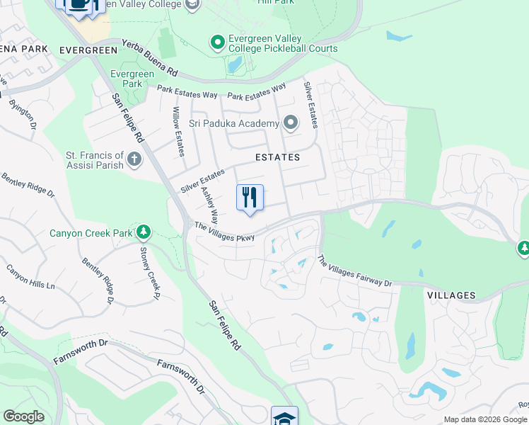 map of restaurants, bars, coffee shops, grocery stores, and more near 5317 Knights Estates in San Jose
