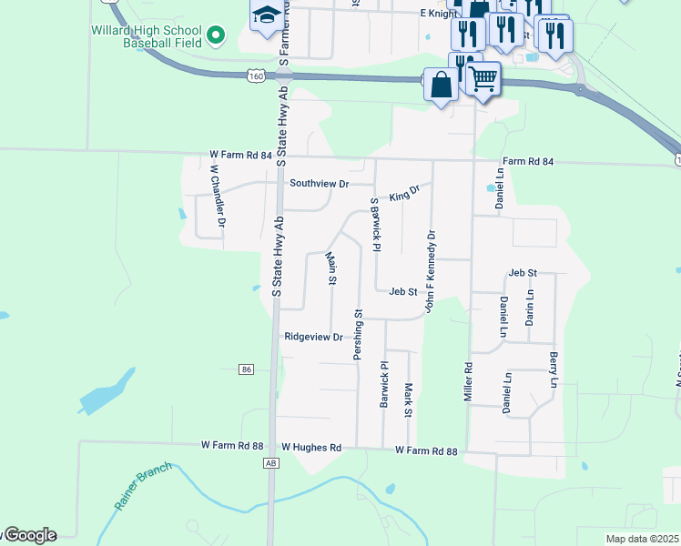 map of restaurants, bars, coffee shops, grocery stores, and more near 704 S Main St in Willard