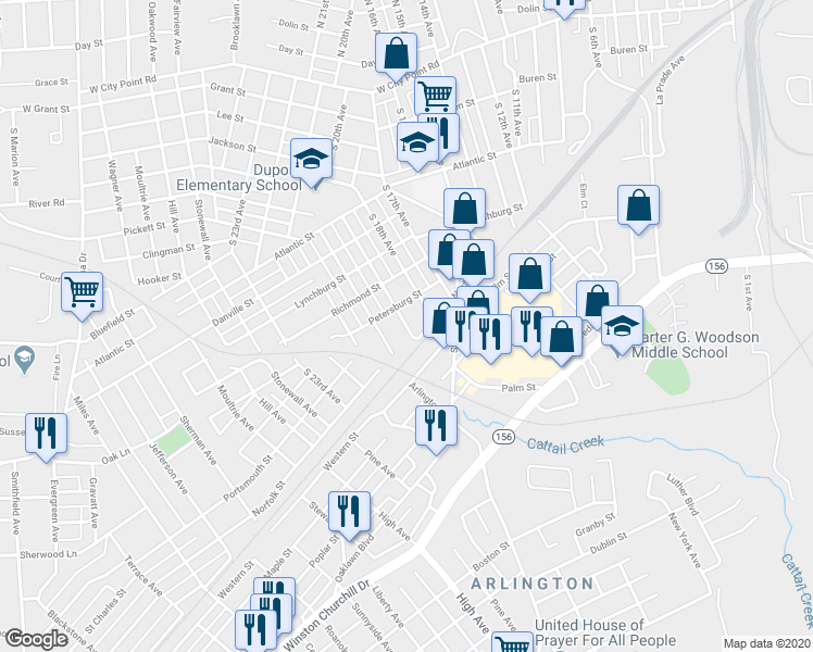 map of restaurants, bars, coffee shops, grocery stores, and more near 508 South 19th Avenue in Hopewell