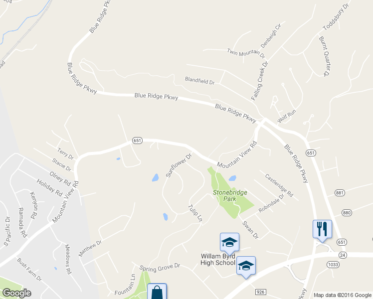 map of restaurants, bars, coffee shops, grocery stores, and more near 496 Sunflower Dr in Vinton