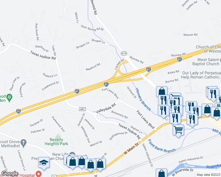 map of restaurants, bars, coffee shops, grocery stores, and more near 331 Fort Lewis Boulevard in Salem