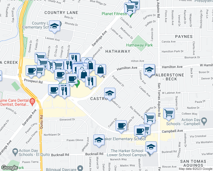 map of restaurants, bars, coffee shops, grocery stores, and more near 1697 Duvall Drive in San Jose