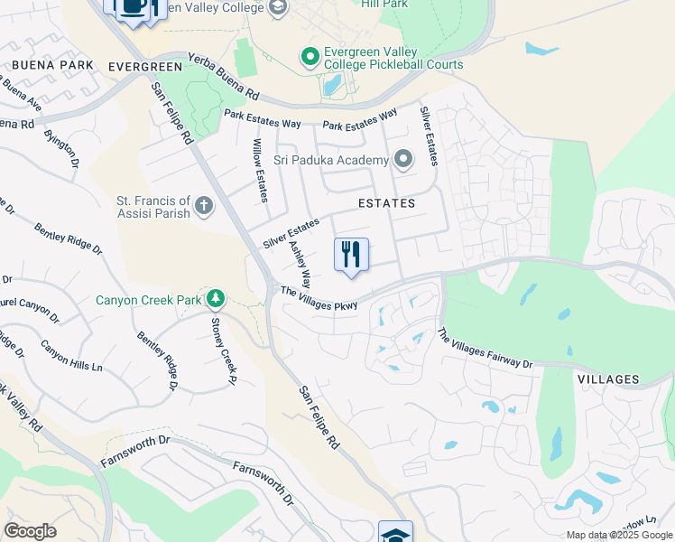 map of restaurants, bars, coffee shops, grocery stores, and more near 5293 Knights Estates in San Jose