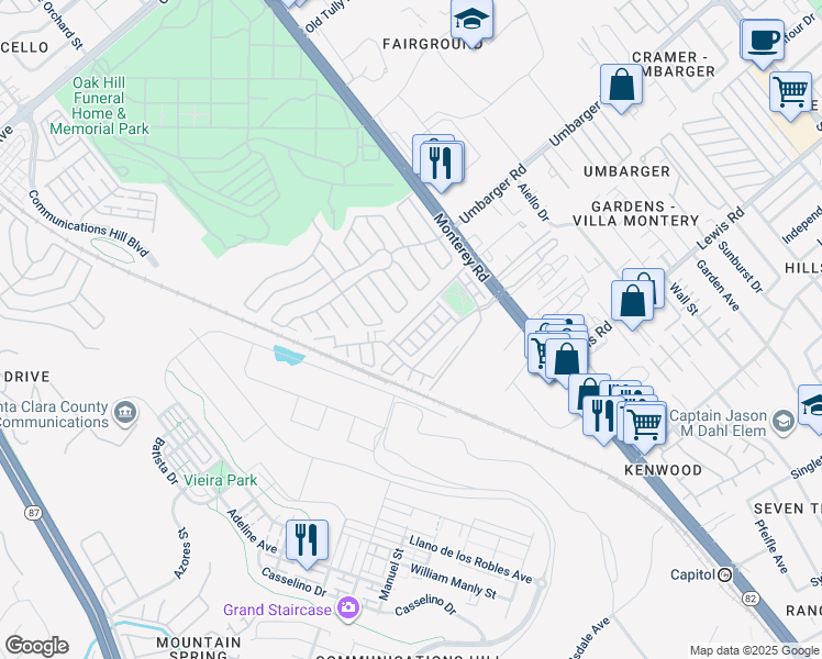 map of restaurants, bars, coffee shops, grocery stores, and more near 156 Esfahan Drive in San Jose