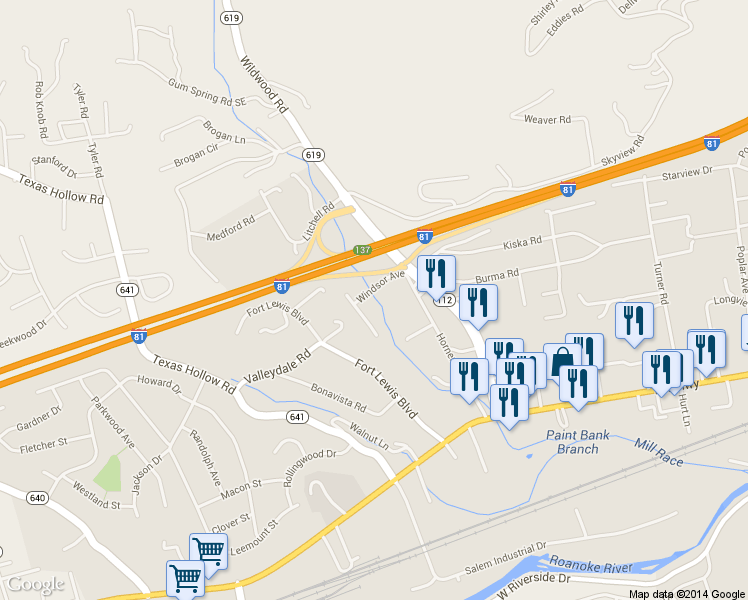 map of restaurants, bars, coffee shops, grocery stores, and more near 2140 Windsor Ave in Salem