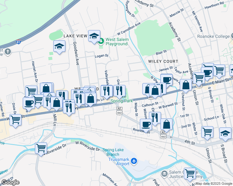 map of restaurants, bars, coffee shops, grocery stores, and more near 808 Lakeview Street in Salem