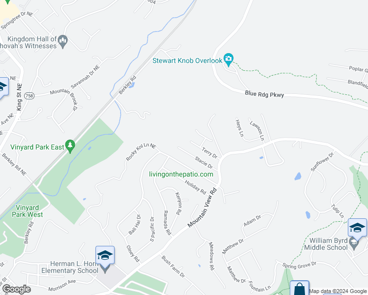 map of restaurants, bars, coffee shops, grocery stores, and more near 583 Stacie Drive in Vinton