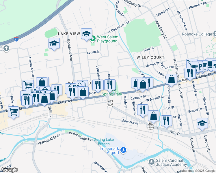 map of restaurants, bars, coffee shops, grocery stores, and more near 808 Lakeview Street in Salem