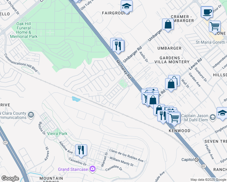 map of restaurants, bars, coffee shops, grocery stores, and more near 156 Esfahan Drive in San Jose