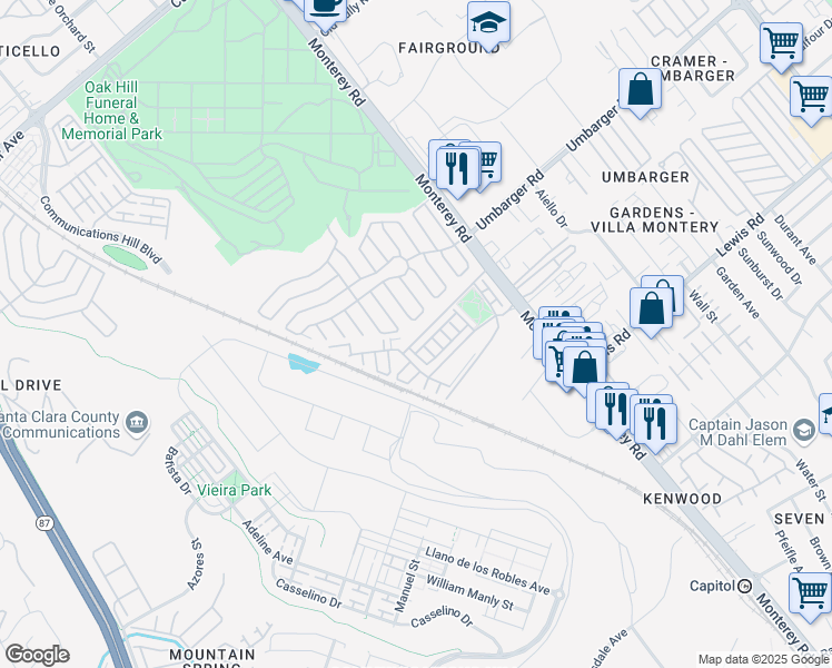 map of restaurants, bars, coffee shops, grocery stores, and more near 156 Esfahan Drive in San Jose