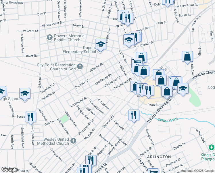 map of restaurants, bars, coffee shops, grocery stores, and more near 420 South 21st Avenue in Hopewell