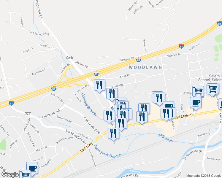 map of restaurants, bars, coffee shops, grocery stores, and more near 2015 Burma Road in Salem