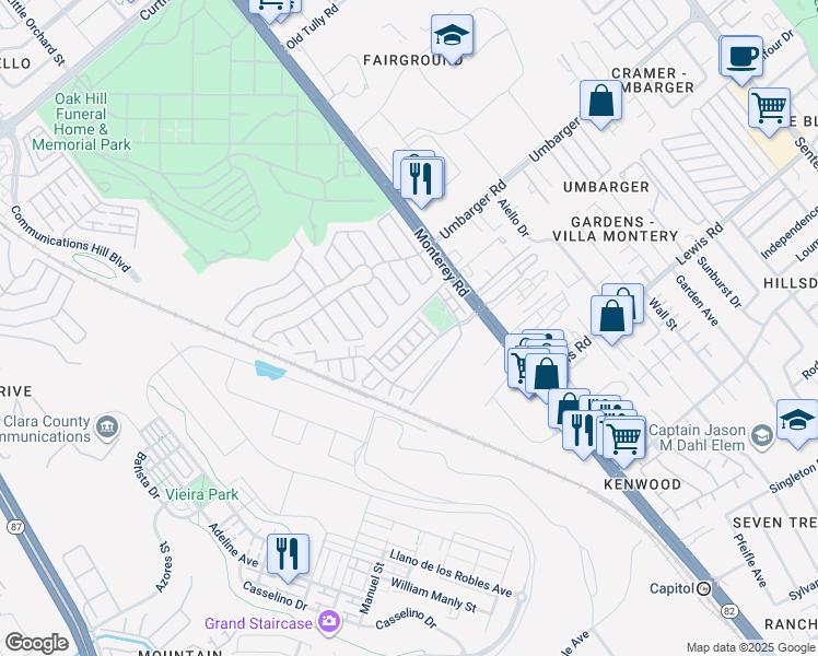 map of restaurants, bars, coffee shops, grocery stores, and more near 156 Esfahan Drive in San Jose