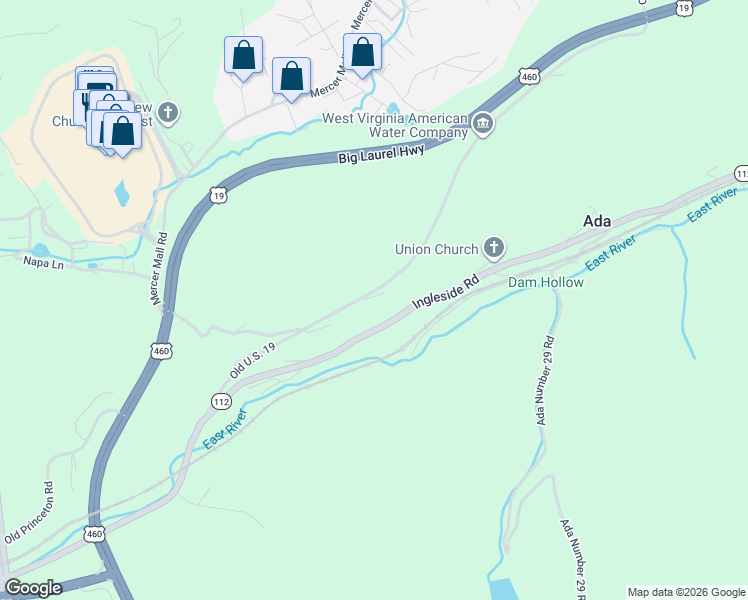 map of restaurants, bars, coffee shops, grocery stores, and more near 944 Ingleside Road in Bluefield
