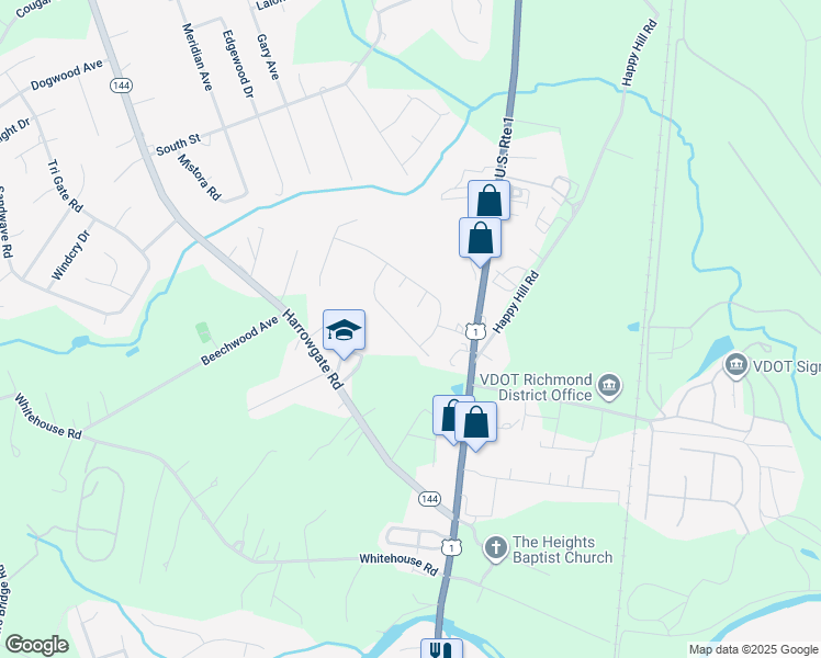 map of restaurants, bars, coffee shops, grocery stores, and more near 2714 Amherst Ridge Loop in Chesterfield County