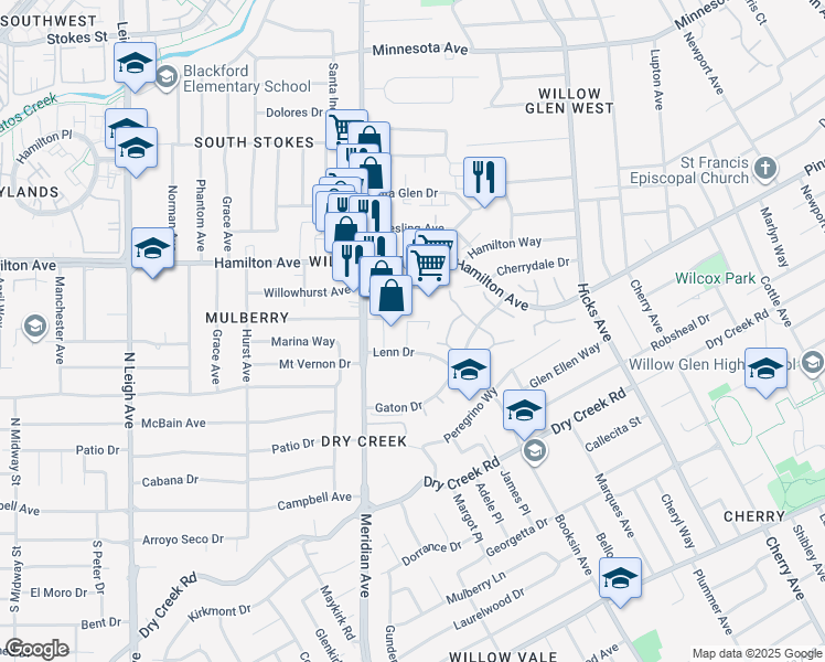 map of restaurants, bars, coffee shops, grocery stores, and more near in San Jose