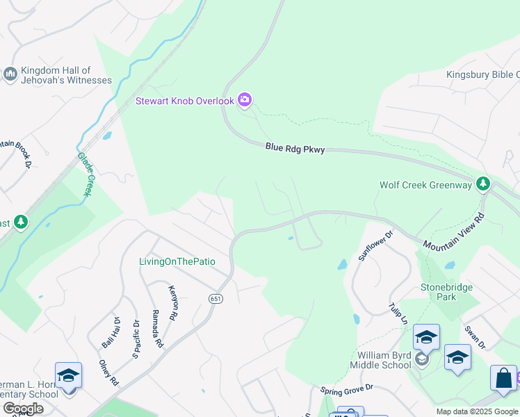 map of restaurants, bars, coffee shops, grocery stores, and more near 2040 Heys Lane in Vinton