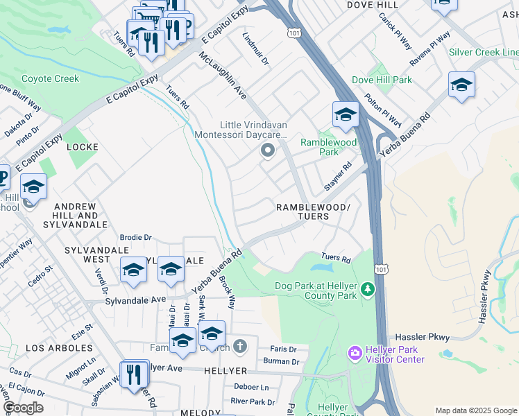 map of restaurants, bars, coffee shops, grocery stores, and more near 1068 Kitchener Circle in San Jose